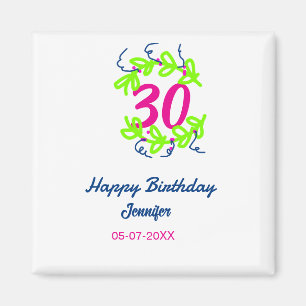 30th birthday green blue wreath name date rustic b magnet