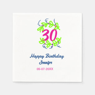 30th birthday green blue wreath name date rustic b napkin
