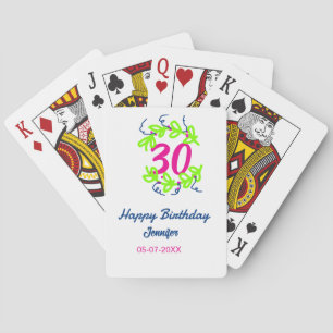 30th birthday green blue wreath name date rustic b playing cards