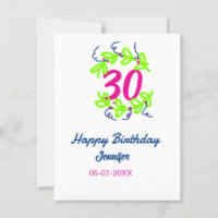 30th birthday green blue wreath name date rustic b