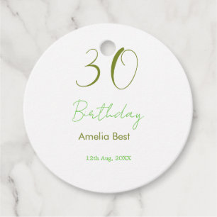 30TH BIRTHDAY GREEN NAME DATE BOLD RETRO PASTEL SI FAVOUR TAGS