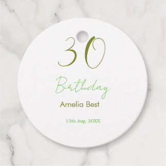 30TH BIRTHDAY GREEN NAME DATE BOLD RETRO PASTEL SI FAVOUR TAGS