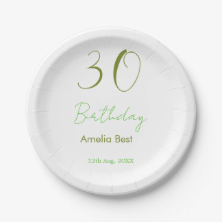 30TH BIRTHDAY GREEN NAME DATE BOLD RETRO PASTEL SI PAPER PLATE
