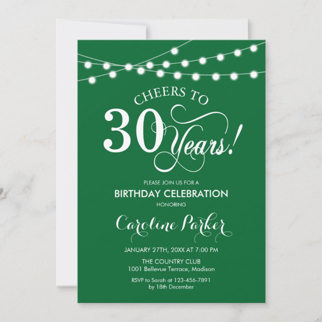 30th Birthday - Green White Invitation (Front)