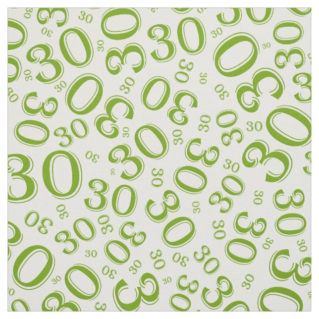 30th Birthday Green/White Random Number Pattern Fabric (Swatch)