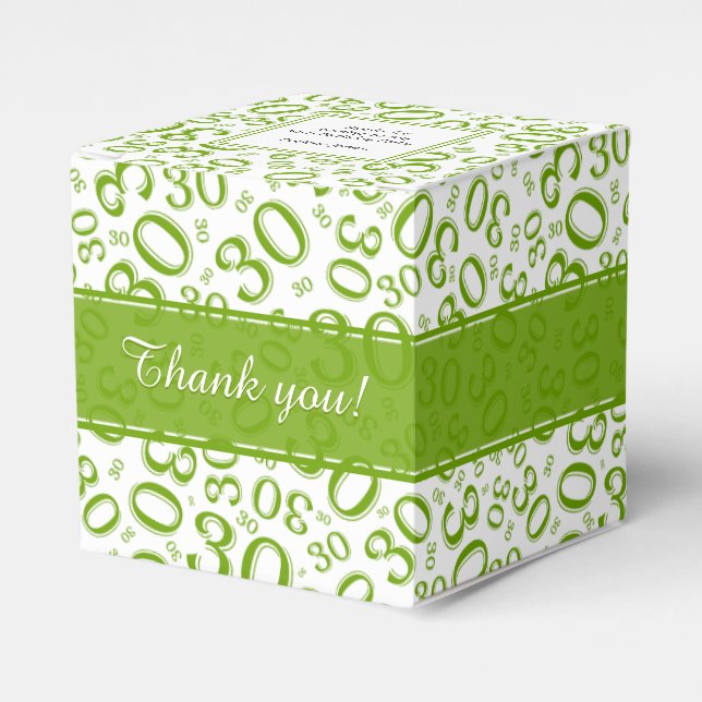 30th Birthday Green/White Random Number Pattern Favour Box (Front Side)