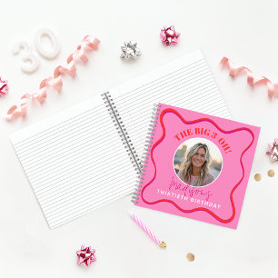 30th Birthday Guest Book Colourful Wavy Red Pink