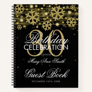 30th Birthday Guestbook Gold Black Winter Notebook