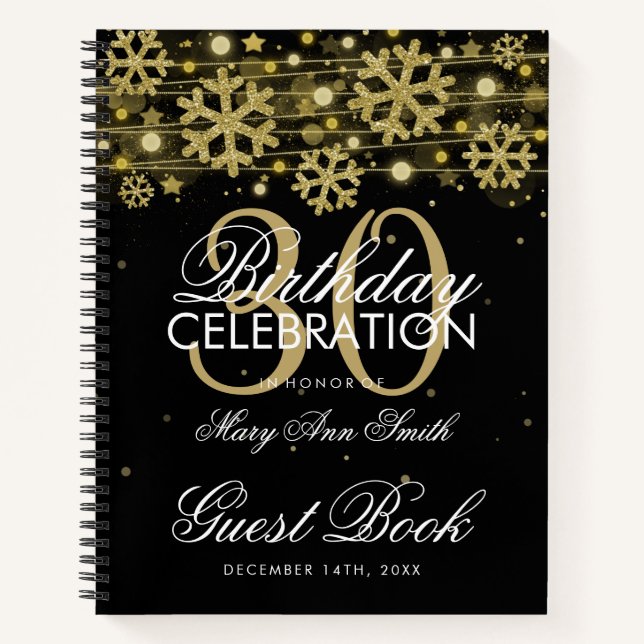 30th Birthday Guestbook Gold Black Winter Notebook (Front)