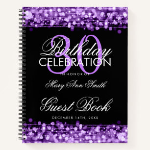 30th Birthday Guestbook Party Sparkles Purple Notebook