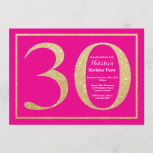 30th Birthday Hot Pink and Gold Glitter Invitation
