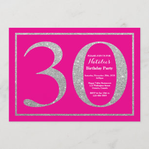 30th Birthday Hot Pink and Silver Glitter Invitation