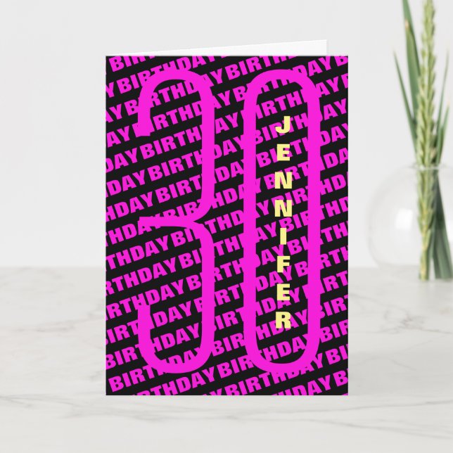30th Birthday in Hot Pink and Yellow Card (Front)
