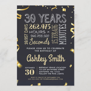 30th Birthday Invitation - 30 Years Hours Seconds