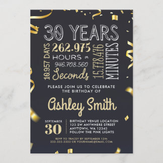 30th Birthday Invitation - 30 Years Hours Seconds