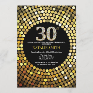 30th Birthday Invitation Black and Gold Glitter