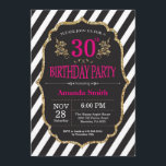 30th Birthday Invitation. Black and Gold Glitter Invitation<br><div class="desc">30th Birthday Invitation for women. Pink Black and Gold Birthday Party Invite. Gold Glitter. Pink Floral Flower. Black and White Stripes. Printable Digital. For further customisation,  please click the "Customise it" button and use our design tool to modify this template.</div>
