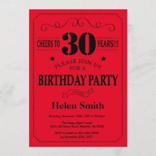 30th Birthday Invitation Black and Red