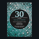 30th Birthday Invitation Black and Teal Glitter<br><div class="desc">30th Birthday Invitation. Black and Teal Glitter. Teal Diamond. Adult Birthday Party. For Men or Women. For further customisation,  please click the "Customise it" button and use our design tool to modify this template.</div>