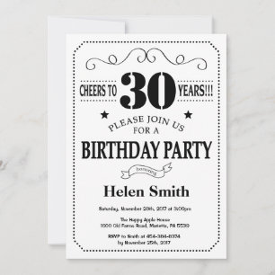30th Birthday Invitation Black and White