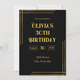 30th Birthday Invitation – Black & Gold   Elegant