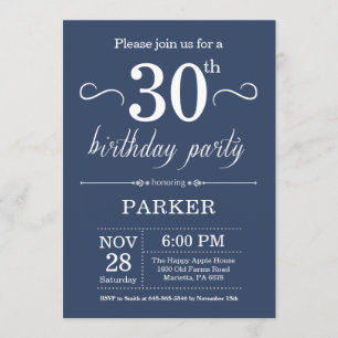 30th Birthday Invitation Blue