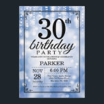 30th Birthday Invitation Blue Glitter<br><div class="desc">30th Birthday Invitation with Blue String Lights with Blue Glitter Background. Blue Birthday. Adult Birthday. Men or Women Bday Invite. 13th 15th 16th 18th 20th 21st 30th 40th 50th 60th 70th 80th 90th 100th, Any age. For further customisation, please click the "Customise it" button and use our design tool to...</div>
