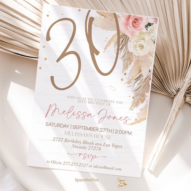 30th birthday Invitation Boho Brunch Invitation  (30th birthday Invitation,Brunch Invitation,30th birthday invite,for her Adult Birthday,boho party bi)