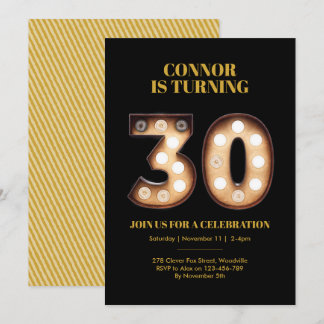 30th birthday invitation bright lights