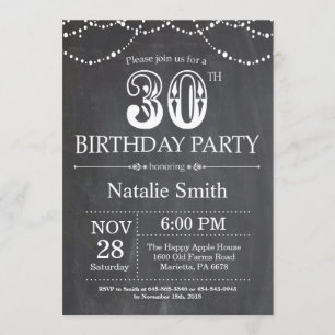 30th Birthday Invitation Chalkboard String Lights
