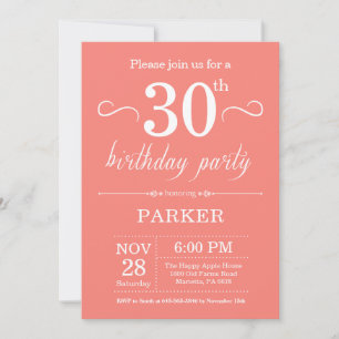 30th Birthday Invitation Coral
