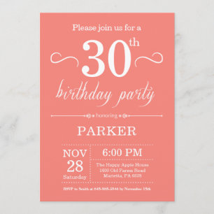30th Birthday Invitation Coral