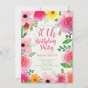 30th Birthday Invitation. Floral Birthday. Women Invitation