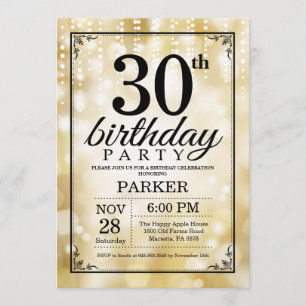 30th Birthday Invitation Gold Glitter