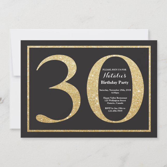 30th Birthday Invitation Gold Glitter Chalkboard (Front)