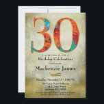 30th Birthday Invitation Gold Red Aqua Adult<br><div class="desc">An elegant 30th birthday party invitation in gold and multi colour,  featuring a large 30 with painterly bright warm red,  orange,  turquoise along with an antique gold background. Suitable for men's or women's birthday parties.</div>