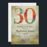 30th Birthday Invitation Gold Red Aqua Adult<br><div class="desc">An elegant 30th birthday party invitation in gold and multi colour,  featuring a large 30 with painterly bright warm red,  orange,  turquoise along with an antique gold background. Suitable for men's or women's birthday parties.</div>