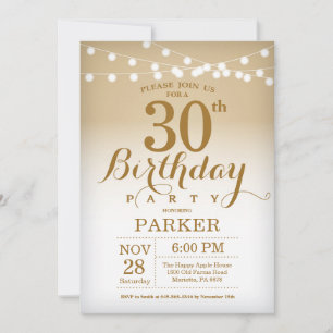 30th Birthday Invitation Gold String Lights