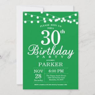 30th Birthday Invitation Green