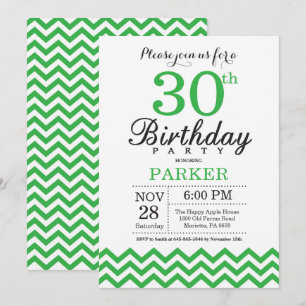 30th Birthday Invitation Green Chevron