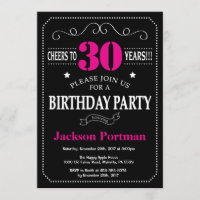 30th Birthday Invitation Hot Pink Black Chalkboard