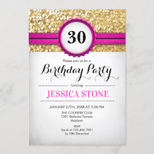 30th Birthday Invitation - Hot Pink White Gold