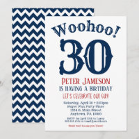 30th Birthday Invitation Mens Navy Blue