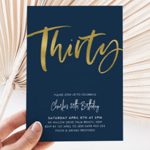 30th Birthday Invitation Mens Navy Gold Thirty 
