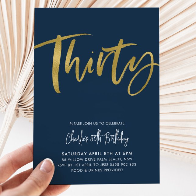 30th Birthday Invitation Mens Navy Gold Thirty  (Creator Uploaded)