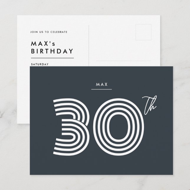 30th Birthday Invitation Minimalist Postcard (Front/Back)