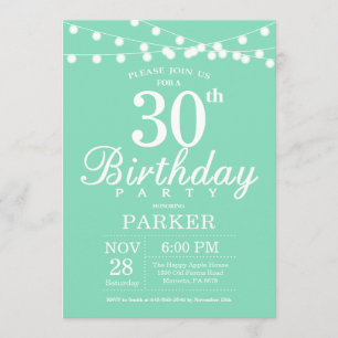 30th Birthday Invitation Mint Green