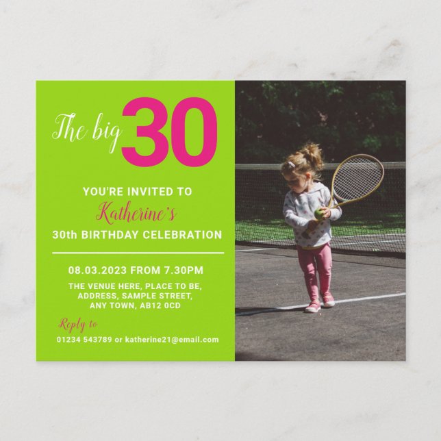 30th Birthday Invitation Photo Card Lime (Front)