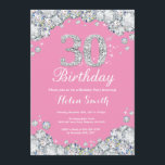 30th Birthday Invitation Pink and Silver Diamond<br><div class="desc">30th Birthday Invitation. Pink and Silver Rhinestone Diamond. Elegant Birthday Bash invite. Adult Birthday. Women Birthday. Men Birthday. For further customisation,  please click the "Customise it" button and use our design tool to modify this template.</div>