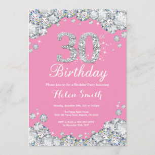 30th Birthday Invitation Pink and Silver Diamond
